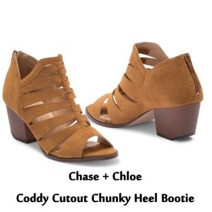 Chase+Chloe Coddy Tan Suede Cutout Chunky Heel Ankle Booties Sz 8.5